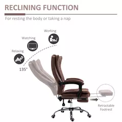 Vinsetto Home Office Chair Microfibre Desk Chair with Reclining Function Armrests Swivel Wheels Footrest Brown - 5