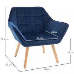 HOMCOM Armchair Accent Chair Wide Arms Slanted Back Padding Steel Frame Wooden Legs Home Bedroom Furniture Seating Blue - 3