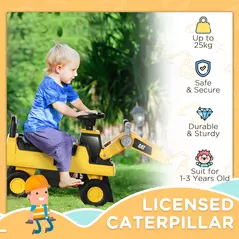 HOMCOM Ride on Tractor, CAT Licensed Kids Ride On Digger Excavator, Construction Toy Car with Adjustable Bucket, Horn, for Ages 1.5-3 Years - 4
