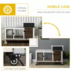 PawHut Wooden Rabbit Hutch, Guinea Pig Cage, with Removable Tray, Wheels - Brown - 7