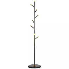 HOMCOM Vintage Coat Rack Stand Freestanding Hall Tree with 6 Hooks Bamboo Frame for Entryway Hallway Bedroom Walnut - 1