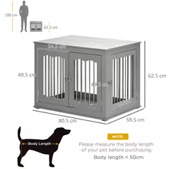 PawHut Dog Crate End Table Furniture Style Dog Cage w/ Three Doors, Locks and Latches - Grey - 3