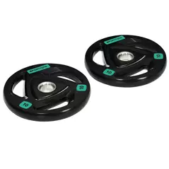 SPORTNOW Two 10kg Olympic Weight Plates, Tri-Grip Rubber-Coated Barbell Weights, with 5cm Holes, for Home, Gym, Office - 1