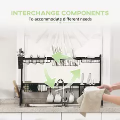 HOMCOM Space Saving 2 Tier Adjustable Dish Drainer Over The Sink Dish Drying Rack, Black - 7