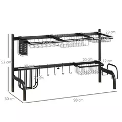 HOMCOM Space Saving 2 Tier Adjustable Dish Drainer Over The Sink Dish Drying Rack, Black - 3