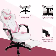 Vinsetto Computer Gaming Chair, Racing Desk Chair with Lumbar Support and Footrest, PU Leather Gamer Chair with Headrest and Swivel Wheels for Home, Pink - 7