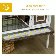 PawHut Wooden Rabbit Hutch, Guinea Pig Cage, with Removable Tray, Openable Roof - 6