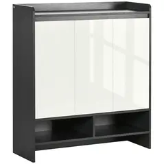 HOMCOM High Gloss Shoe Cabinet with White Doors and Open Shelves, Hallway Shoe Cupboard Storage Organizer for 19 Pairs of Shoes, Grey - 1