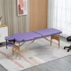 HOMCOM Portable Massage Bed, Folding Spa Beauty Massage Table with 2 Sections, Carry Bag and Wooden Frame, Purple - 2