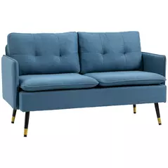 HOMCOM Modern Two Seater Sofa, Button Tufted Loveseat with Cushions and Steel Legs for Living Room, Guest Room, Dark Blue - 1