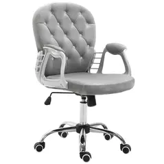 Vinsetto Office Chair, Swivel Desk Chair, Velvet Vanity Chair with Adjustable Height and Rolling Wheels for Home Work Study, Grey - 1