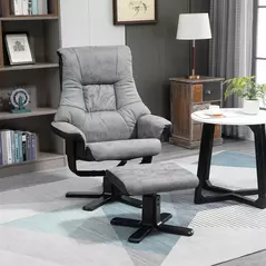 HOMCOM Fabric Recliner Sofa Armchair with footstool Swivel Sofa Grey - 2