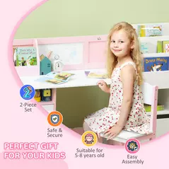 HOMCOM Kids Desk And Chair Set 2 PCs Childrens Table And Chair Set Multi Use Toddler Furniture with Whiteboard, Storage - Pink - 6