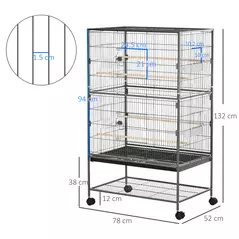 PawHut Large Bird Cage Budgie Cage for Finch Canaries Parakeet with Rolling Stand, Slide-out Tray, Storage Shelf, Food Containers, Dark Grey - 3