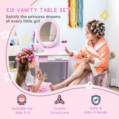 ZONEKIZ Kids Dressing Table Set, with Mirror, Stool, for Ages 3-6 Years - Pink - 4