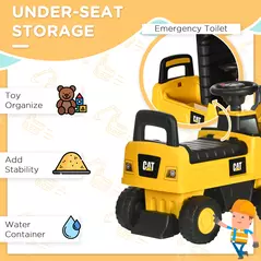 HOMCOM Ride on Tractor, CAT Licensed Kids Ride On Digger Excavator, Construction Toy Car with Adjustable Bucket, Horn, for Ages 1.5-3 Years - 6