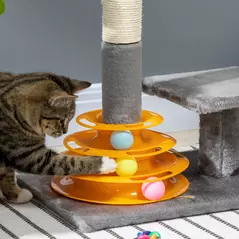 PawHut 56cm Cat Tree Tower Activity Centre, Climbing Stand Kitten House Furniture w/ Scratching Posts, Toy Ball - Grey - 8