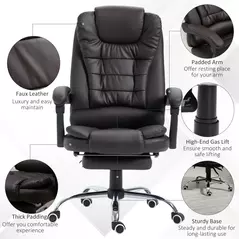 HOMCOM PU Leather Executive Office Chair, High Back Swivel Chair with Retractable Footrest, Adjustable Height, Reclining Function, Brown - 4