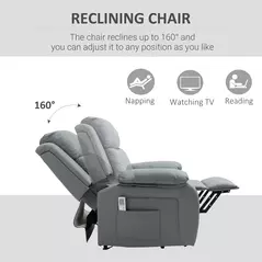 HOMCOM Riser and Recliner Chair with Massage, Power Lift Recliner Chair for Elderly with Remote Control, Extended Footrest, Dual Side Pockets, Overstuffed Electric Reclining Armchair, Grey - 5