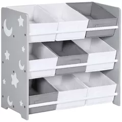 ZONEKIZ Kids Storage Rack, with Nine Removable Baskets, for Nursery, Bedroom, Playroom - Grey - 1