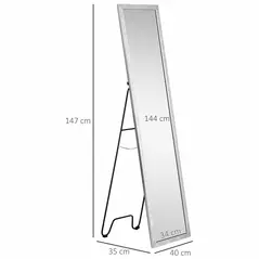 HOMCOM Full Length Mirror Free Standing Mirror Dressing Mirror with PS Frame Modern Wall Mirror for Living Room and Bedroom 34 x 144cm, Silver - 3