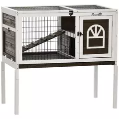 PawHut Wooden Rabbit Hutch, Guinea Pig Cage, with Removable Tray, Openable Roof - 1
