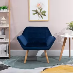 HOMCOM Armchair Accent Chair Wide Arms Slanted Back Padding Steel Frame Wooden Legs Home Bedroom Furniture Seating Blue - 9