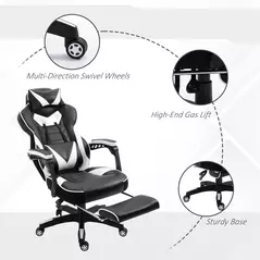 Vinsetto Computer Gaming Chair, Racing Desk Chair with Lumbar Support and Footrest, PU Leather Gamer Chair with Headrest and Swivel Wheels for Home, White - 7