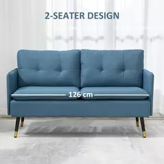 HOMCOM Modern Two Seater Sofa, Button Tufted Loveseat with Cushions and Steel Legs for Living Room, Guest Room, Dark Blue - 6