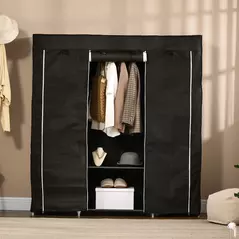 HOMCOM Portable Wardrobe, Foldable Fabric Wardrobe, 150 x 43 x 162.5cm, Clothes Storage Organiser with Hanging Rail, Shelves, Fabric Cover for Bedroom, Black - 7