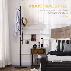 HOMCOM Vintage Coat Rack Stand Freestanding Hall Tree with 6 Hooks Bamboo Frame for Entryway Hallway Bedroom Walnut - 4