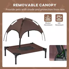 PawHut Raised Dog Bed Waterproof Elevated Pet Cot with Breathable Mesh UV Protection Canopy Brown, for Small Dogs, 61 x 46 x 62cm - 6