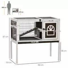 PawHut Wooden Rabbit Hutch, Guinea Pig Cage, with Removable Tray, Openable Roof - 3