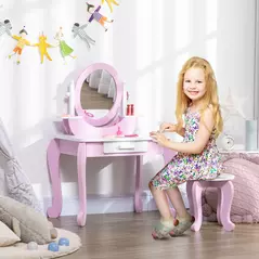 ZONEKIZ Kids Dressing Table Set, with Mirror, Stool, for Ages 3-6 Years - Pink - 2