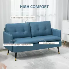 HOMCOM Modern Two Seater Sofa, Button Tufted Loveseat with Cushions and Steel Legs for Living Room, Guest Room, Dark Blue - 4