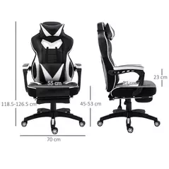 Vinsetto Computer Gaming Chair, Racing Desk Chair with Lumbar Support and Footrest, PU Leather Gamer Chair with Headrest and Swivel Wheels for Home, White - 3