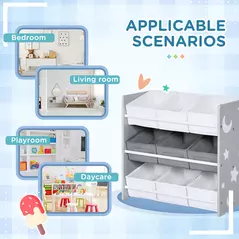 ZONEKIZ Kids Storage Rack, with Nine Removable Baskets, for Nursery, Bedroom, Playroom - Grey - 7