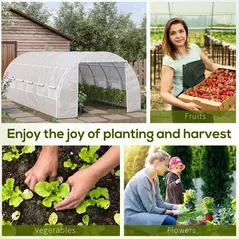 Outsunny 6 x 3 x 2 m Polytunnel Greenhouse with Roll-up Side Walls, Walk-in Grow House Tent with Steel Frame, Reinforced Cover, Zipped Door and 12 Mesh Windows for Garden, White - 8
