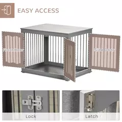 PawHut Dog Crate End Table Furniture Style Dog Cage w/ Three Doors, Locks and Latches - Grey - 6