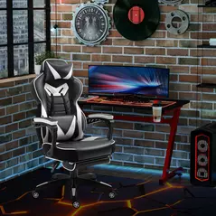 Vinsetto Computer Gaming Chair, Racing Desk Chair with Lumbar Support and Footrest, PU Leather Gamer Chair with Headrest and Swivel Wheels for Home, White - 2