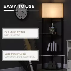 HOMCOM Tall Triangle Corner Shelf Floor Lamp Modern with Chain Switch for Living Room Bedroom, Black - 6