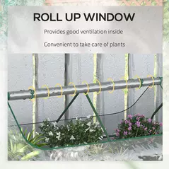Outsunny Raised Garden Bed with Greenhouse, Steel Planter Box with Plastic Cover, Roll Up Window, Dual Use for Flowers, Vegetables, Fruits and Herbs, 185L x 95W x 92H cm, Clear - 8