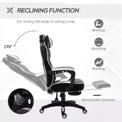 Vinsetto Computer Gaming Chair, Racing Desk Chair with Lumbar Support and Footrest, PU Leather Gamer Chair with Headrest and Swivel Wheels for Home, White - 5