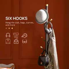 HOMCOM Vintage Coat Rack Stand Freestanding Hall Tree with 6 Hooks Bamboo Frame for Entryway Hallway Bedroom Walnut - 5