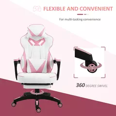Vinsetto Computer Gaming Chair, Racing Desk Chair with Lumbar Support and Footrest, PU Leather Gamer Chair with Headrest and Swivel Wheels for Home, Pink - 6