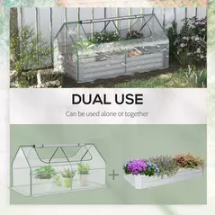 Outsunny Raised Garden Bed with Greenhouse, Steel Planter Box with Plastic Cover, Roll Up Window, Dual Use for Flowers, Vegetables, Fruits and Herbs, 185L x 95W x 92H cm, Clear - 4