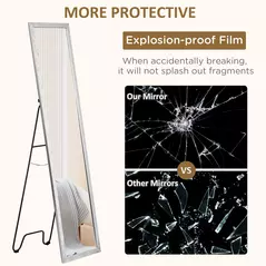 HOMCOM Full Length Mirror Free Standing Mirror Dressing Mirror with PS Frame Modern Wall Mirror for Living Room and Bedroom 34 x 144cm, Silver - 6