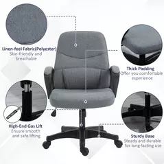Vinsetto Office Chair, Fabric Desk Chair Mid Back Work Study Chair with Massage Lumbar Support, Adjustable Height and Swivel Wheels, Grey - 7