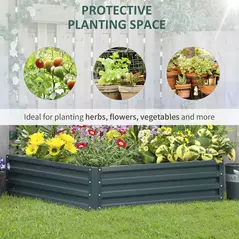 Outsunny Square Raised Garden Bed Box with Weatherized Steel Frame for Vegetables, Flowers, & Herbs, 120 x 120 x 30cm, Green - 4