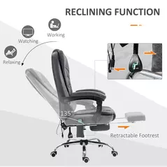 Vinsetto Heated 6 Points Vibration Massage Executive Office Chair Adjustable Swivel Ergonomic High Back Desk Chair Recliner with Footrest Dark Grey - 5